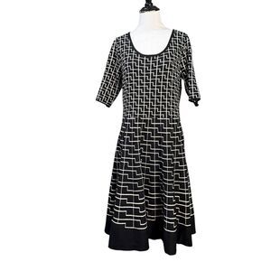Danny and Nicole black and tan geometric print dress Sweater Knit Fit and Flair